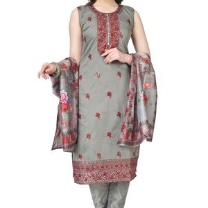 Embroidered Modal Salear Top Gray Sleeveless Dupatta stitched  with sequins